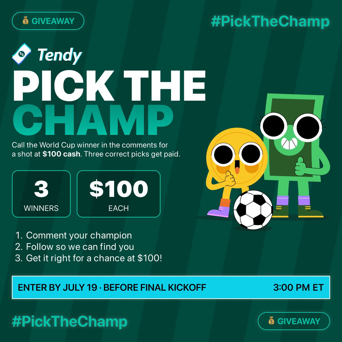 TendyCash's tweet photo. Want to win $100??? Comment who you think will win the World Cup!! Make sure to follow us!! 

#pickthechamp #worldcup #letsbet #winmoney #viral #football https://t.co/yNyQBHySFz