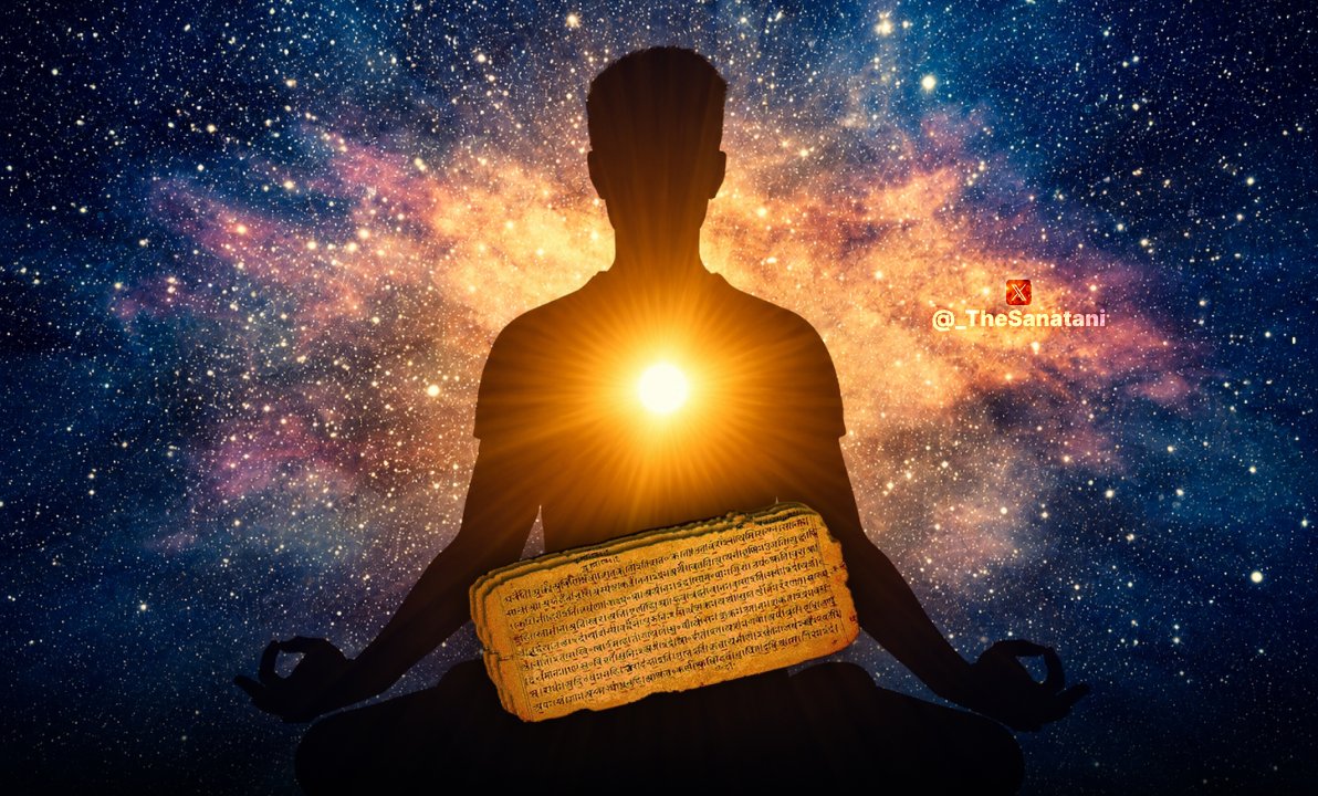 _TheSanatani's tweet photo. Why the Upanishads Say the Universe Exists Inside Consciousness… 😱

The Upanishads make a huge claim: consciousness is not something produced inside the universe. The universe itself is known only because consciousness is present.

> Every object you have ever seen, every sound you have heard, and every thought you have experienced has appeared within awareness. You have never experienced anything outside consciousness.

> The Māṇḍūkya Upanishad examines waking, dream, and deep sleep to reveal this mystery. Worlds change, experiences disappear, and the mind itself becomes silent… yet the inquiry into the witnessing Self remains central.

> The Chāndogya Upanishad declares, “All this is Brahman.” The Bṛhadāraṇyaka goes even deeper by identifying the innermost Self with the ultimate reality.

> This does not simply mean that the physical universe is located inside your personal mind. The Upanishadic claim is far more profound: the consciousness by which the individual knows experience is not ultimately separate from Brahman, the ground of all existence.

> Just as a dream world appears within consciousness without being separate from the dreamer, Vedānta uses experience to question whether the waking world is truly independent of the reality that reveals it.

👉 The Upanishads reverse the ordinary question.

They do not ask… “Where does consciousness exist in the universe?”

They ask… “How could a universe ever be known apart from consciousness?”

👉 Follow @_TheSanatani for more timeless wisdom of Sanatana Dharma.

👉 Join me on Telegram for all the Archives: https://t.co/NIElWWJflO