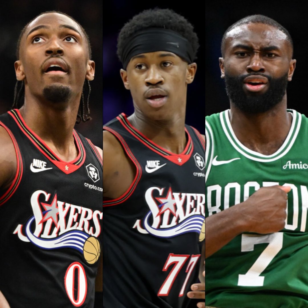 sleeper76ers's tweet photo. The Sixers’ trio of Tyrese Maxey, VJ Edgecombe, and Jaylen Brown ranked 5th in @BleacherReport’s Big Three rankings:

“Even without relying on [Joel] Embiid, though, the Brown trade has given the 76ers the foundation of a legitimate Big Three.” 🤷‍♂️ https://t.co/cwYZGlz39o