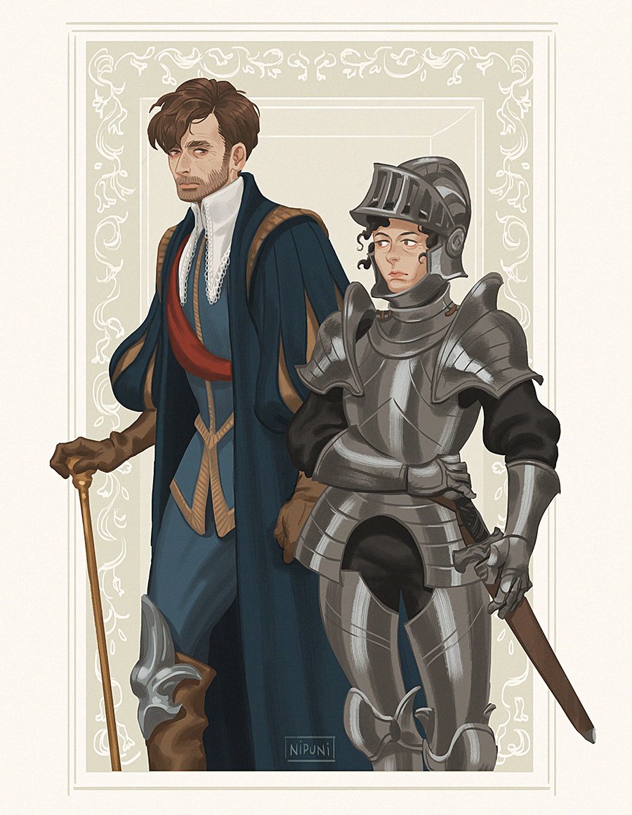 NipuniDraws's tweet photo. Royal Hardy and Guard Captain Miller AU for a request I got on tumblr 😆 #broadchurch #alechardy #elliemiller #davidtennant #oliviacolman https://t.co/9wNVYegiN5