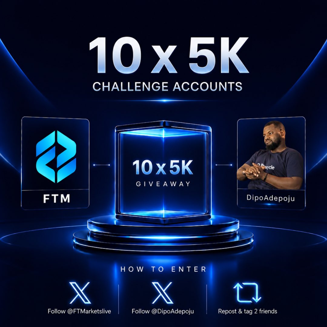 DipoAdepoju's tweet photo. 10*$5k @FTMarketslive  GIVEAWAYS 

Engage in this giveaway only if you know you will journal your trades publicly 

1. Register for a @FTMarketslive  with this link https://t.co/fav4j7HdDZ

2. Ensure you’re following @FTMarketslive  
@DipoAdepoju  @Ye_FTM 

3. Like, Retweet and tag 2 of your trader friends 

Also follow @olly_kenn @Dalyjay01