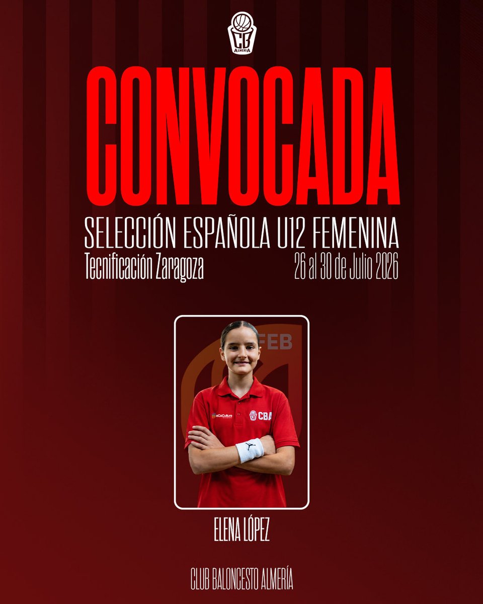 cbalmeria's tweet photo. ¡Enhorabuena, Ángela Martínez, Aisha Díaz y Elena López! 🇪🇸 

Ángela y Aisha han sido convocadas con la Selección Española U14 y Elena con la U12. 

Un reconocimiento a su esfuerzo y trabajo diario. ¡Muy orgullosos de vosotras! ❤️💪 

#CBAlmeria #Clubdecantera #SelecciónEspañola https://t.co/7DAxZflbh1