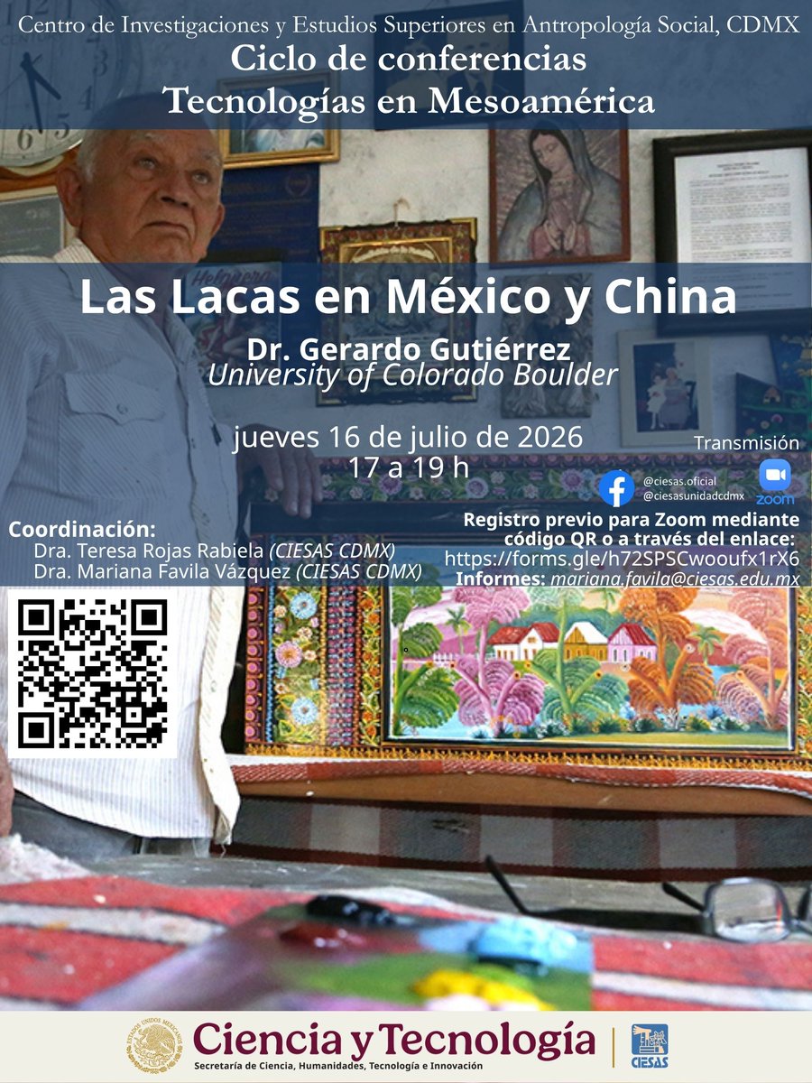 ciesas's tweet photo. #QueNoSeTePase 💡
🖋 Conferencia: Las lacas en México y China
🗣️ Gerardo Gutiérrez 
📅 16 de julio | 17:00 https://t.co/4OpB6Amgdy