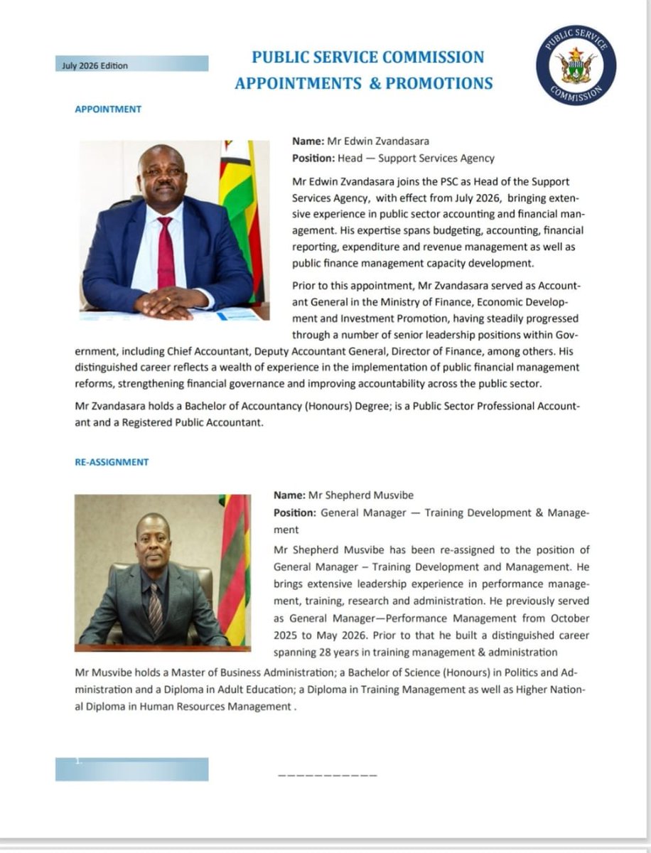 psczimbabwe's tweet photo. Appointments and Promotions within the Public Service Commission https://t.co/vyDeTCHW7e