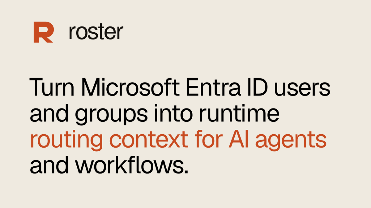 rosterresolve's tweet photo. Turn Microsoft Entra ID (@azuread) users and groups into runtime routing context for AI agents and workflows. 
https://t.co/6b2rnRnkLY https://t.co/lh7wWV6NcQ