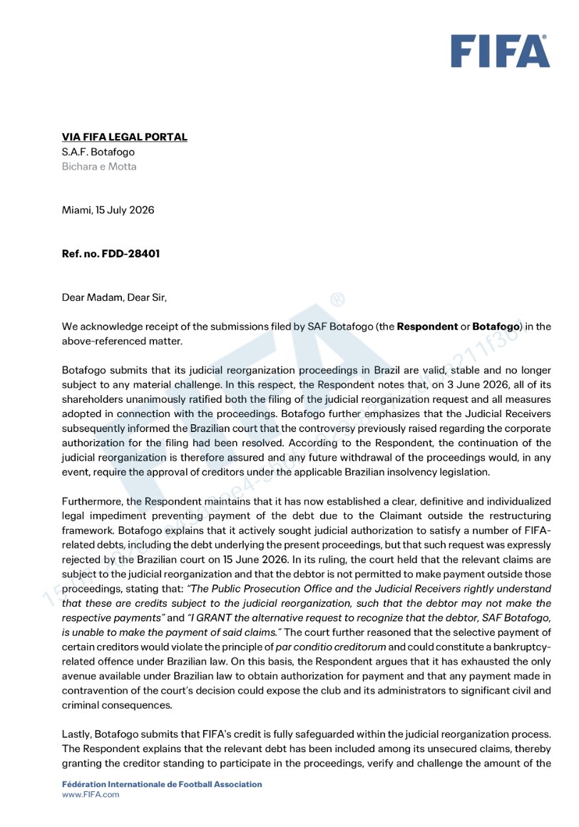 CanalDoManel_'s tweet photo. EXCLUSIVO: DOCUMENTO QUE LIBERA O BOTAFOGO DE TODOS OS TRANSFER BANS DA FIFA

O BOTAFOGO ESTÁ LIBERADO PARA CONTRATAR!!!

PARABÉNS GDA, PARABÉNS BOTAFOGO!!! https://t.co/yxI955F7tg