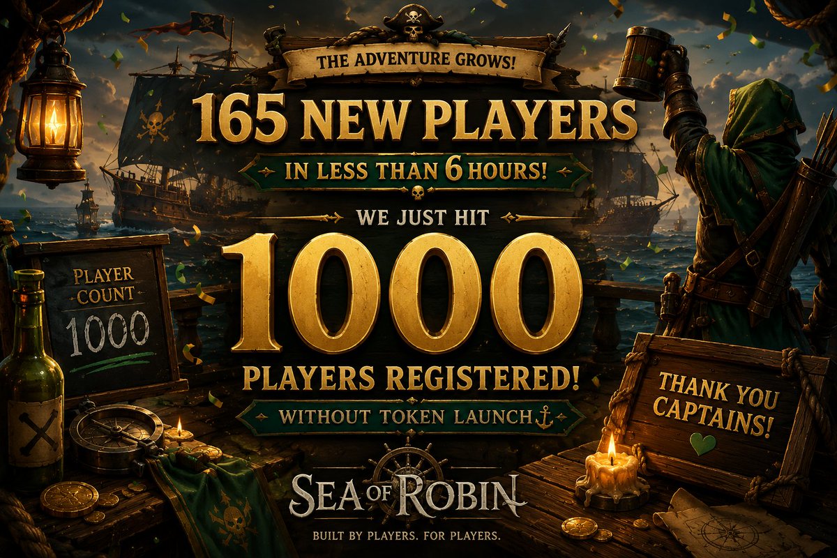 seaofrobin's tweet photo. Sea of Robin is leveling up 🏴‍☠️

⚡ First load 70× faster — sail in seconds
🐟 4 new fish w/ combat buffs
🌾 Farms grow CARGO: haul far, earn fat, dodge pirates
⚓ 3 new ships + Smuggler's Chest
👥 New record of captains at sea!

Free → https://t.co/zigZTFtKKr
Launch soon on @FletchPad and @RobinhoodCrypto !