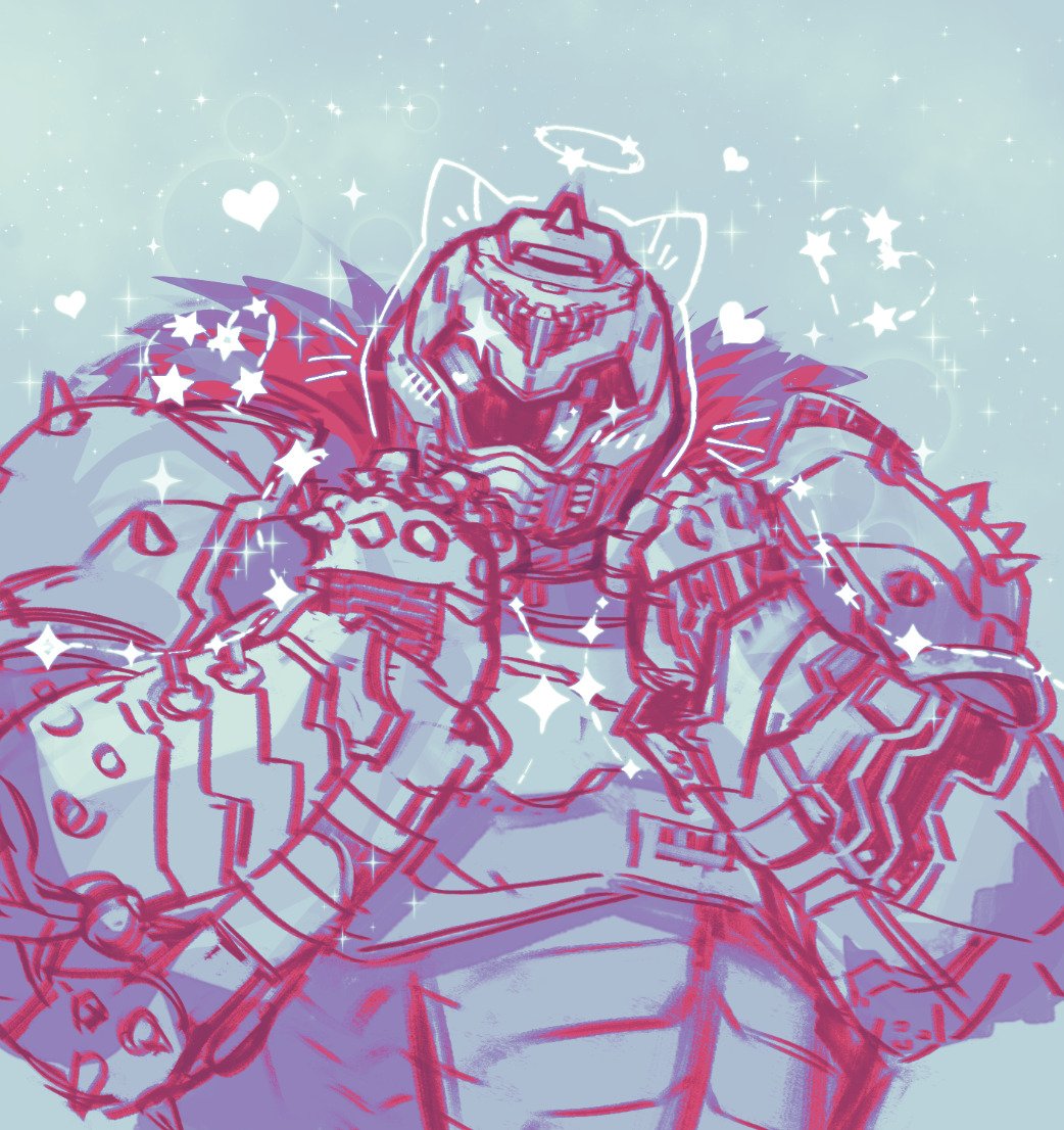 sanchomps's tweet photo. had to doodle the purikura doom slayer pic. it was driving me crazy https://t.co/DvnAmAFgog