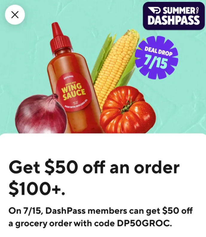 Pricerrors's tweet photo. DoorDash $50 OFF $100 🔥

Use code: DP50GROC (Dash Pass Members only)

Applies to only Groceries, ENDS TODAY!