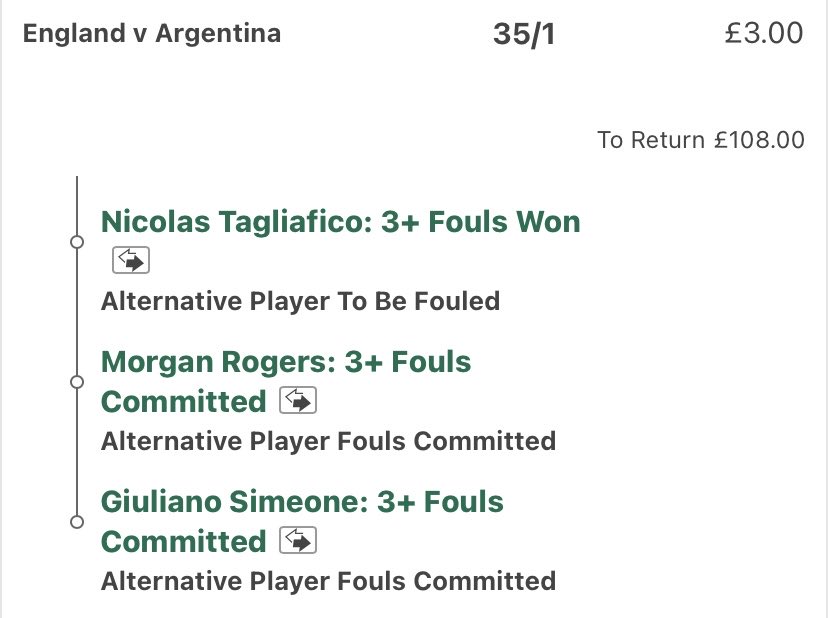 x3m1014's tweet photo. England vs Argentina 

Rogers Fouls (2.19 per 90)
2,4,2,1,1 (excluding friendlies)

rogers vs tagliafico

Simeone Fouls (2.56 per 90)
1,2,3,1,3,0,3,1

expecting him to matchup vs gordon &amp; anderson both averaging 2 fw/90 each. https://t.co/tZGXx5rkMf