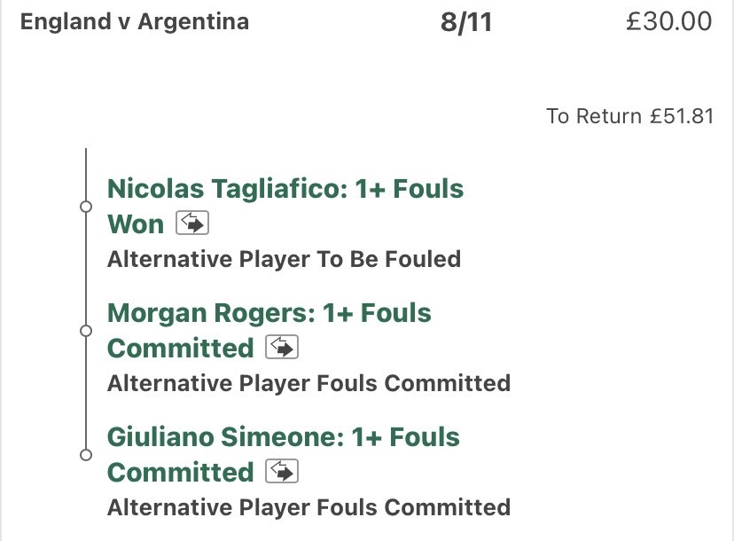 x3m1014's tweet photo. England vs Argentina 

Rogers Fouls (2.19 per 90)
2,4,2,1,1 (excluding friendlies)

rogers vs tagliafico

Simeone Fouls (2.56 per 90)
1,2,3,1,3,0,3,1

expecting him to matchup vs gordon &amp; anderson both averaging 2 fw/90 each. https://t.co/tZGXx5rkMf