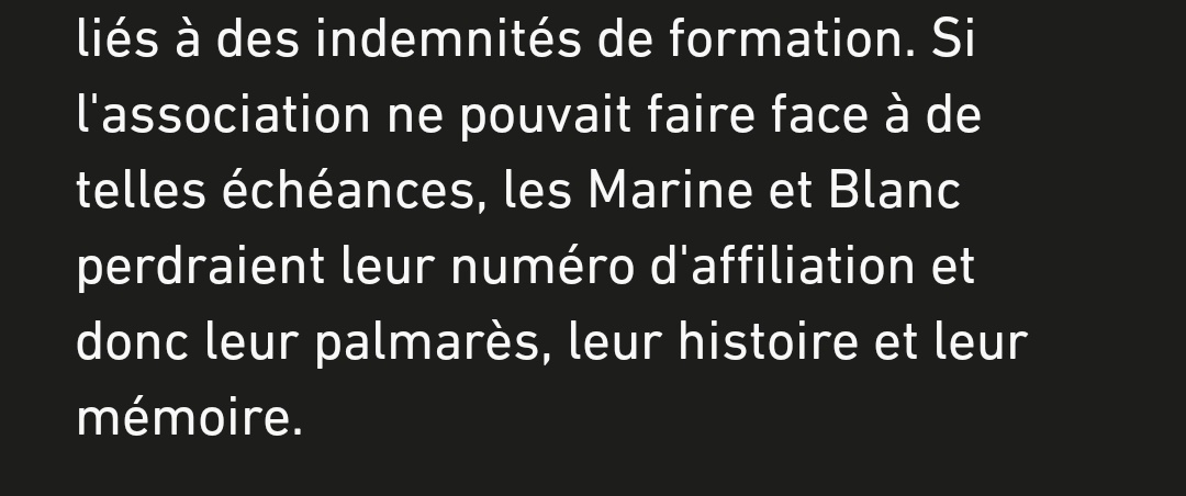 "Les Marine et Blanc perdraient leur numéro d'affiliation et donc leur...