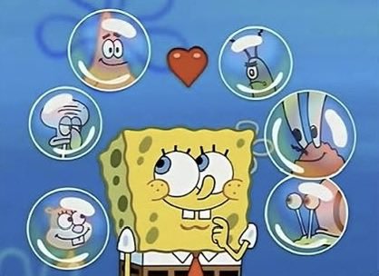 acquaintf8's tweet photo. I love how this pic shows SpongeBob has affection for Plankton, who’s adversarial towards him, and Squidward, who feels hostile indifference. SpongeBob understands that not everyone will like you, but they can still contribute to your wellbeing by being part of the spice of life https://t.co/7IxCmQ2Z5d