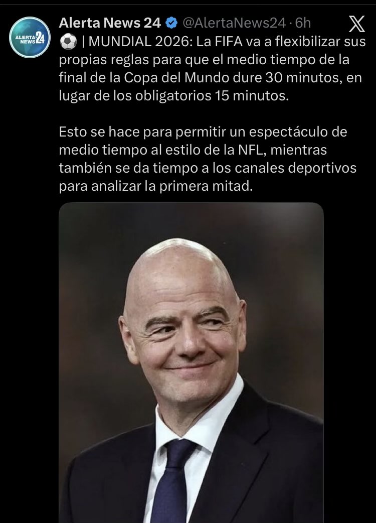 toraz_z's tweet photo. @joserra_espn Si esto es verdad, Infantino acaba de destruir las raíces del fútbol mundial, una pena. https://t.co/n3azAYwyxp