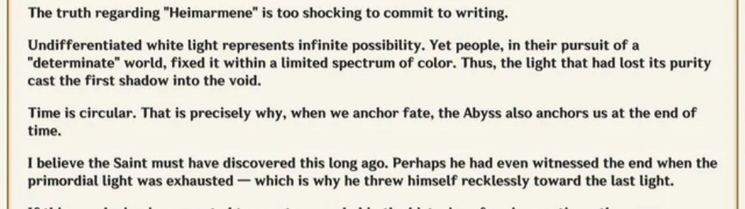 KHal56962's tweet photo. @yellowschythe This interpretation makes no sense within the broader context of the document.
I do not understand how one can draw the exact opposite conclusion from a text that clearly conveys the meaning that "the fate system amplifies or even creates the abyss." https://t.co/R2IpPiRqgj