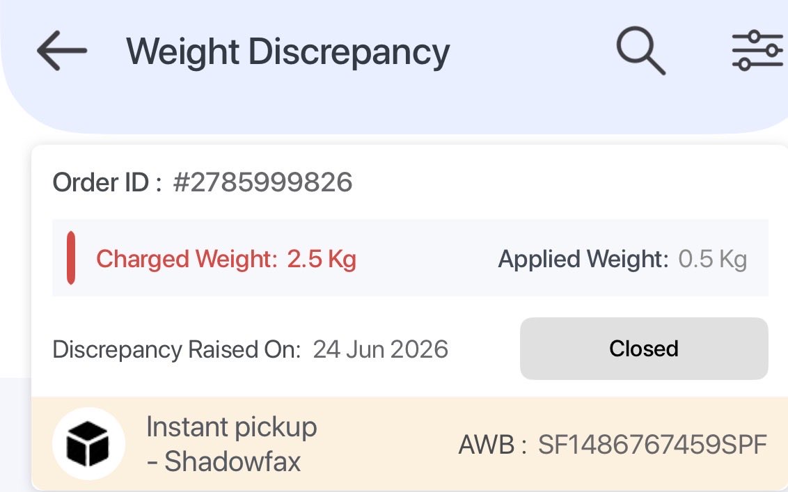 abansal42's tweet photo. @ShiprocketIndia why there is no validation against the proof shared again weight discrepancy raised by courier partner.
Refer the attached they have em tioned weight discrepancy of 2.5kg however the image is showing 0.32kg . There claim proof already contradicting. https://t.co/tqnci0pXci
