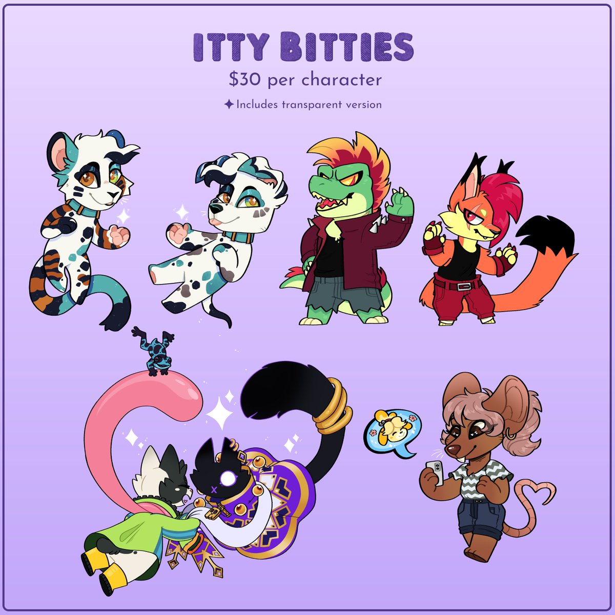 inkeycaps's tweet photo. I am also available for all of the following commission types: 

🟣 Character fullbodies
🟣 Character icons 
🟣 Itty bitties
🟣 Sticker packs https://t.co/hIiPnjengS