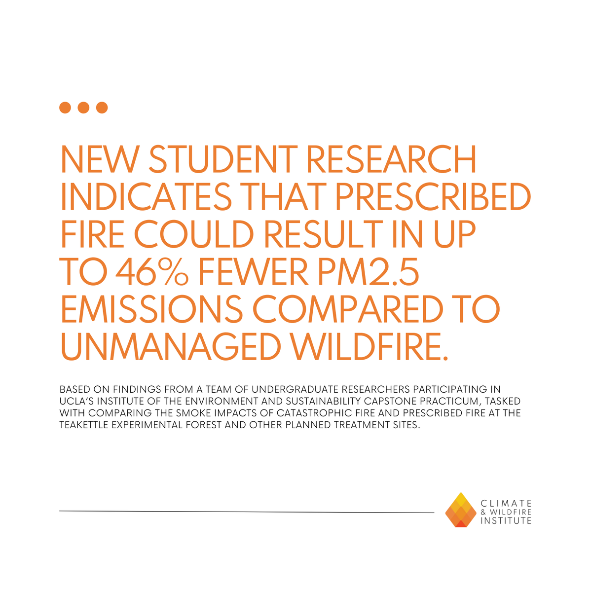 ClimateWildfire's tweet photo. Prescribed fire could cut harmful air pollution by nearly half. Working with CWI, @UCLA students modeled the Teakettle Prescribed Burn and found it would have reduced PM2.5 emissions by 46% compared to the #GarnetFire that occurred instead. https://t.co/JK8tKmyh60