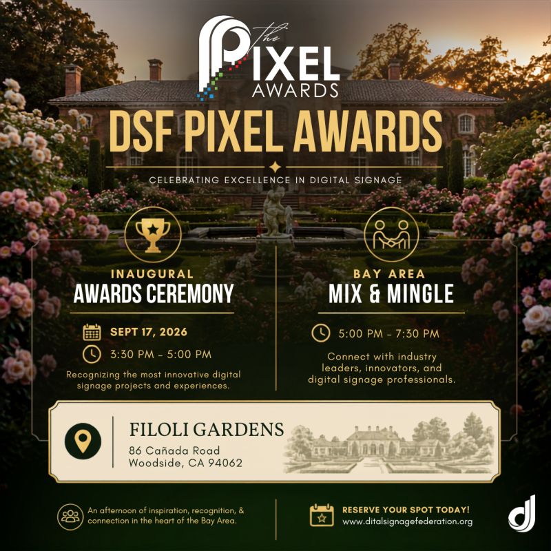 i5_LED's tweet photo. Good industry events are worth showing up for. This is one of them. The Digital Signage Federation Pixel Awards and Mix & Mingle — September 17 at Filoli Gardens. Registration just opened.
We'll be there. If you want to join us, DM us and we'll get you a ticket.
#proAV #DSF https://t.co/Sl84yr8zHM