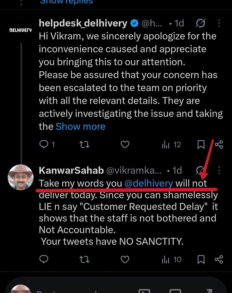 vikramkanwar1's tweet photo. @amazonIN Another day another lie by @delhivery   Tracking ID: 13372278195570
Order 405-9415455-9218707
No Delivery attempt was made. I was at home at 7:43pm
Never Expected this Harassment. Shame on Both of you.
@help_delhivery
Your reputation in screenshot! https://t.co/1TGjqYYkST