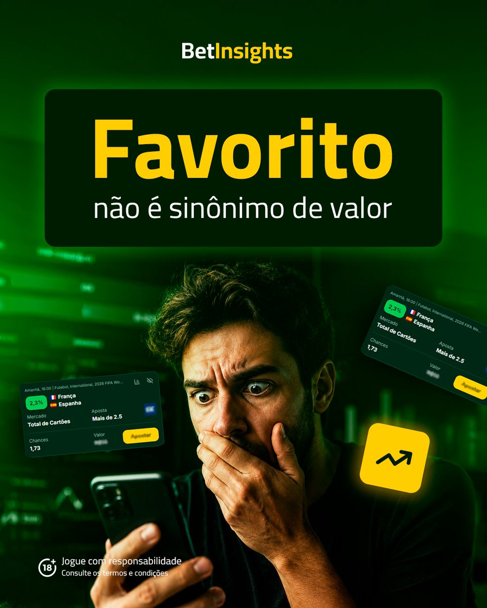 BetInsights_br's tweet photo. O Value Bet compara, no pré-jogo, as cotações da casa com a probabilidade real para achar o valor esperado positivo (+EV). Saia do óbvio: https://t.co/WjUkAnSn9U ⚠️18+ Consulte condições https://t.co/VaTDz2jlYW
