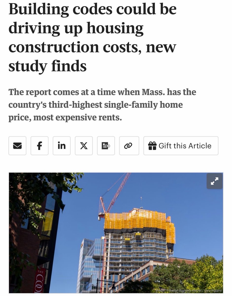 ShortsleeveMA's tweet photo. Massachusetts’ insane building codes are jacking up multifamily housing costs by 30 PERCENT! 

Extra staircases, mandatory sprinklers, elevators everywhere. We’ve regulated ourselves into a housing crisis.

Too many rules, too little common sense. That’s why rents and home prices are crushing working families. As Governor, I’ll cut the red tape, eliminate onerous building codes, which will cut housing costs and incentivize building in Massachusetts.