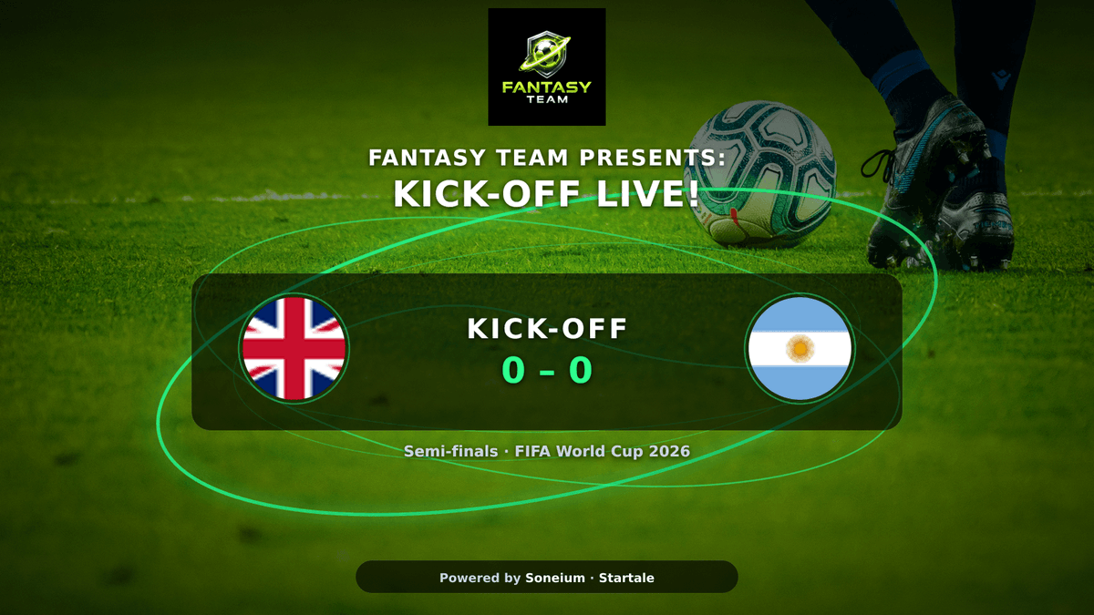 fantasyteamio's tweet photo. IT'S ON! ENGLAND vs ARGENTINA — KICK-OFF LIVE! ⚽🔥
England 🏴 vs Argentina 🇦🇷 — 0–0 in Semi-finals!
FantasyTeam showdown begins. Who takes the three points? 👀
#WorldCup2026 #FantasyTeam #Football #Soneium #Startale #England https://t.co/VEYrrjlX6B