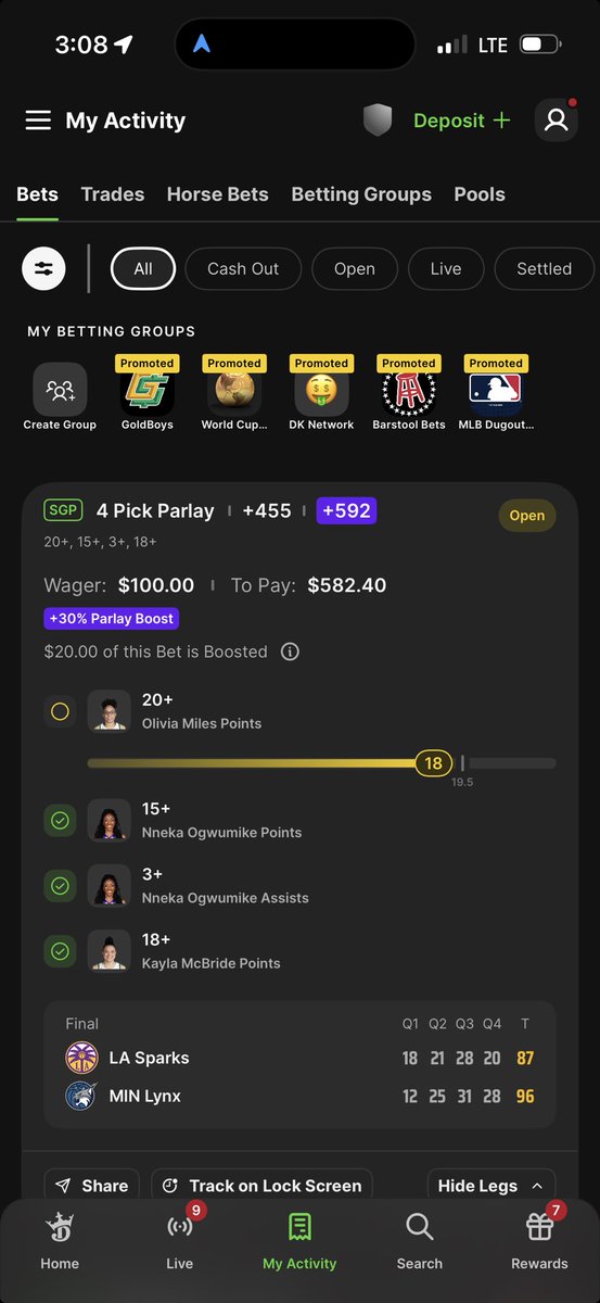HMONEY135's tweet photo. Olivia Miles gets Hurt in the 4th wow #DraftKings https://t.co/pCt1t0sm5X