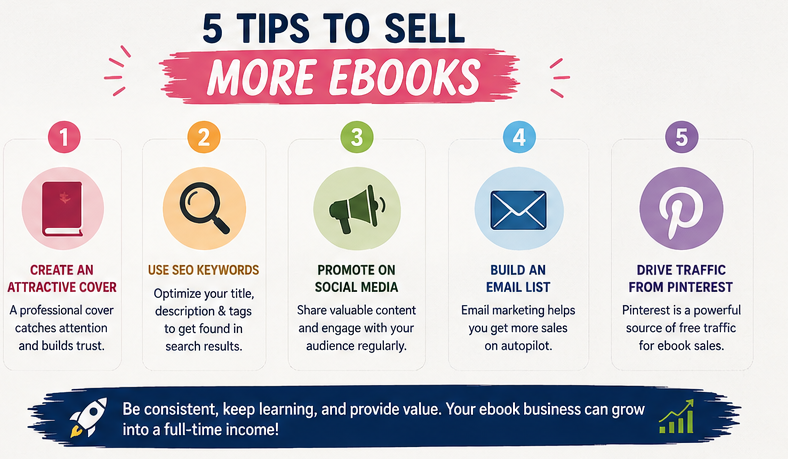 RemoteEarning's tweet photo. Want to sell more eBooks? 📚🚀

A great cover, strong SEO, social media promotion, an email list, and Pinterest traffic can make a huge difference. Focus on value, stay consistent, and let your sales grow over time.

#eBooks #DigitalProducts #SelfPublishing #PinterestMarketing https://t.co/vAJ98Ky1QZ