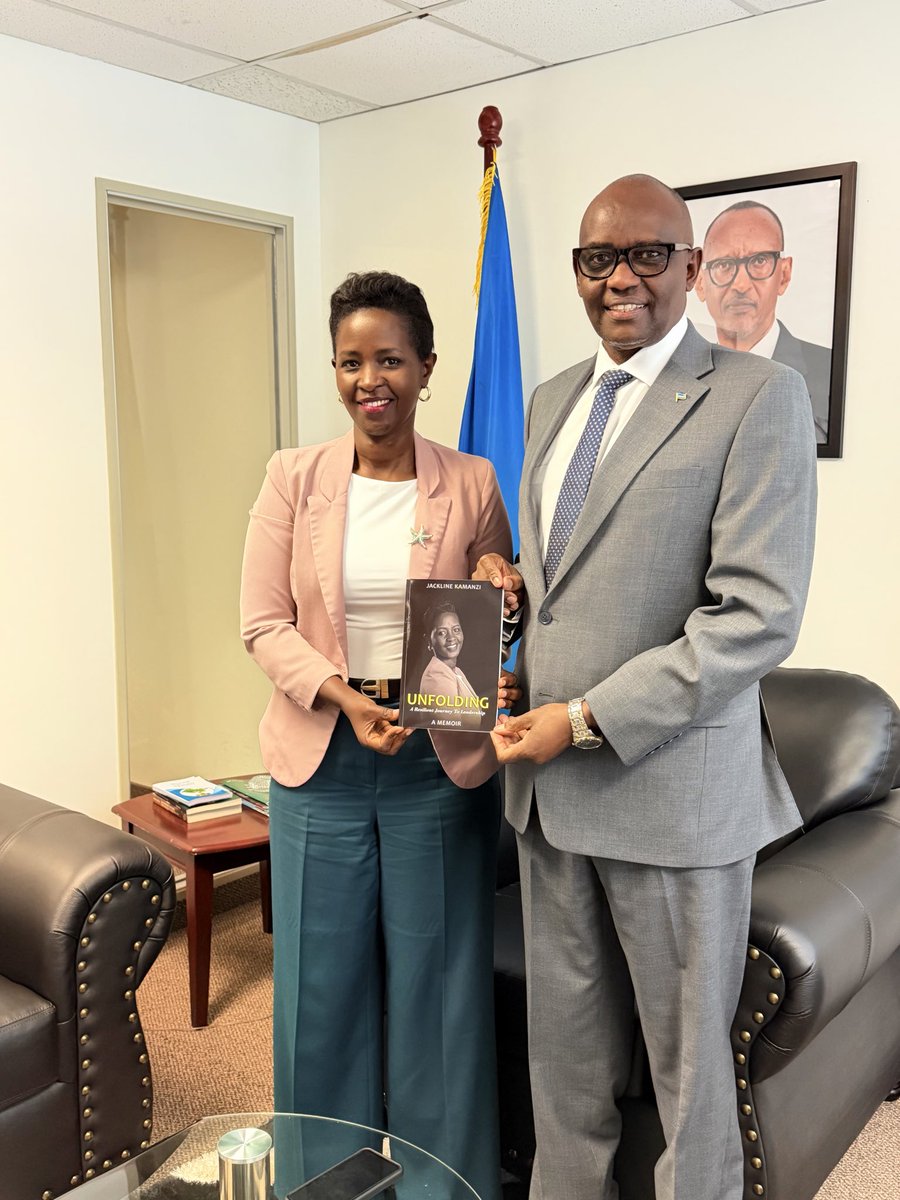 RwandainCanada's tweet photo. From a refugee camp to senior leadership, Ms. Jackline Kamanzi’s memoir, Unfolding: A Resilient Journey to Leadership, is a powerful Rwandan story told in a Rwandan voice.

H.E. Prosper Higiro welcomed Ms. Kamanzi to the Rwanda High Commission in Ottawa, where she presented her newly published book. Their conversation reflected on transformational leadership, resilience, and the important role of the Rwandan diaspora in sharing Rwanda’s story with the world.

Congratulations, Ms. @KamanziJackline , on this remarkable achievement. We wish you continued success as your story inspires many.