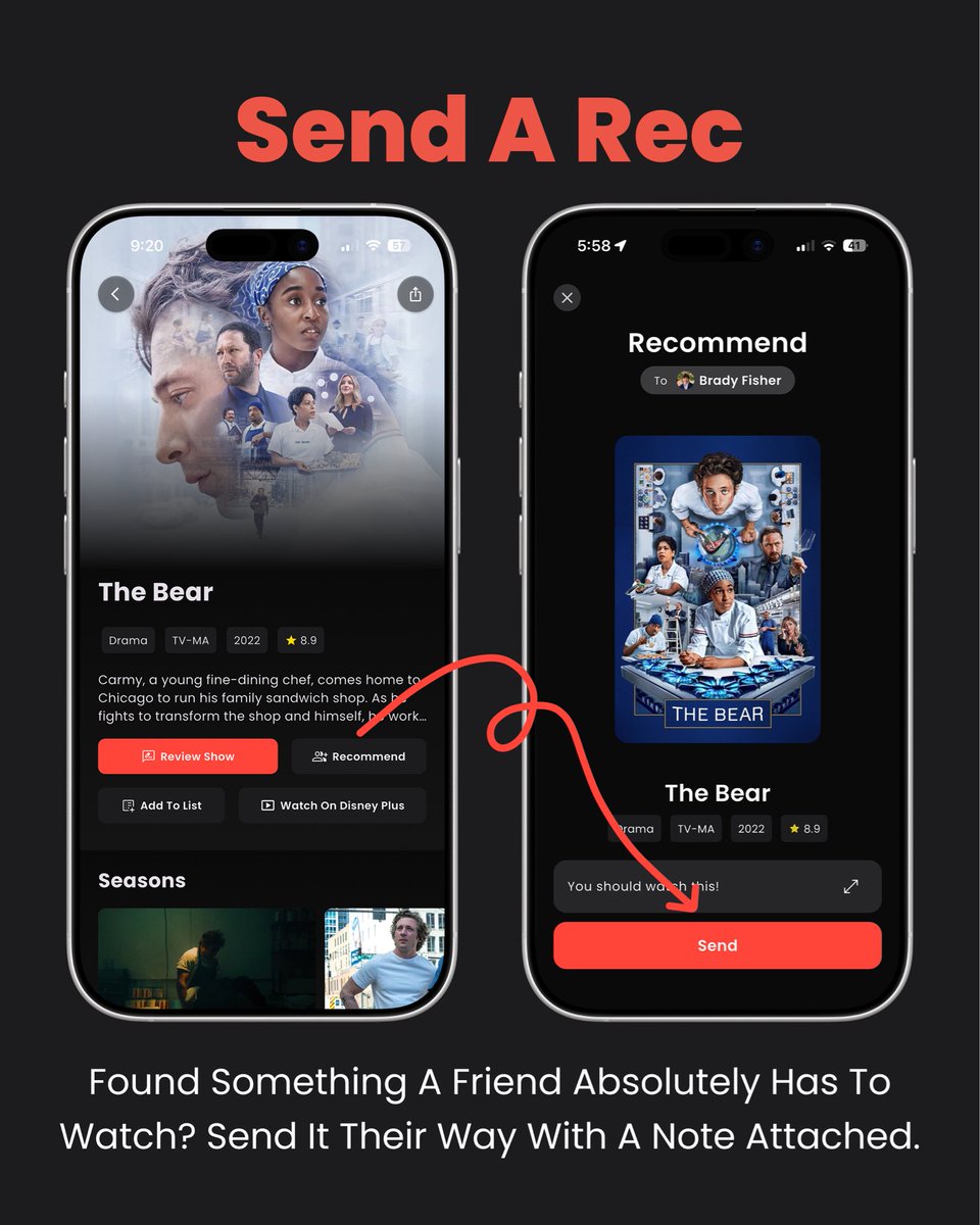 ReelateApp's tweet photo. Recommending movies and shows just got easier!

Send recs directly to friends, rate every season separately, keep track of what people send you, and react with GIFs.

What are you recommending first? https://t.co/zQJ3m5ZVPc