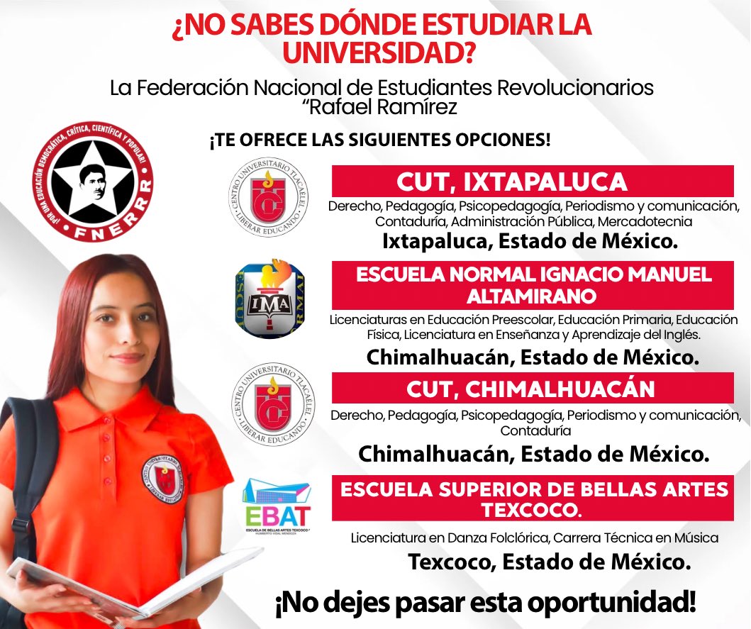 FNERRR_NACIONAL's tweet photo. ¿𝐓𝐞𝐫𝐦𝐢𝐧𝐚𝐬𝐭𝐞 𝐥𝐚 𝐩𝐫𝐞𝐩𝐚𝐫𝐚𝐭𝐨𝐫𝐢𝐚 𝐲 𝐚𝐮́𝐧 𝐧𝐨 𝐬𝐚𝐛𝐞𝐬 ����𝐨́𝐧𝐝𝐞 𝐞𝐬𝐭𝐮𝐝𝐢𝐚𝐫 𝐥𝐚 𝐮𝐧𝐢𝐯𝐞𝐫𝐬𝐢𝐝𝐚𝐝?📚✍🏻 🧐

La FNERRR te presenta las siguientes opciones:👇🏻🏫

📩 Escríbenos para más información

¡No dejes pasar la oportunidad! 🫵🏼✨📣 https://t.co/BYj4Uw6QFi