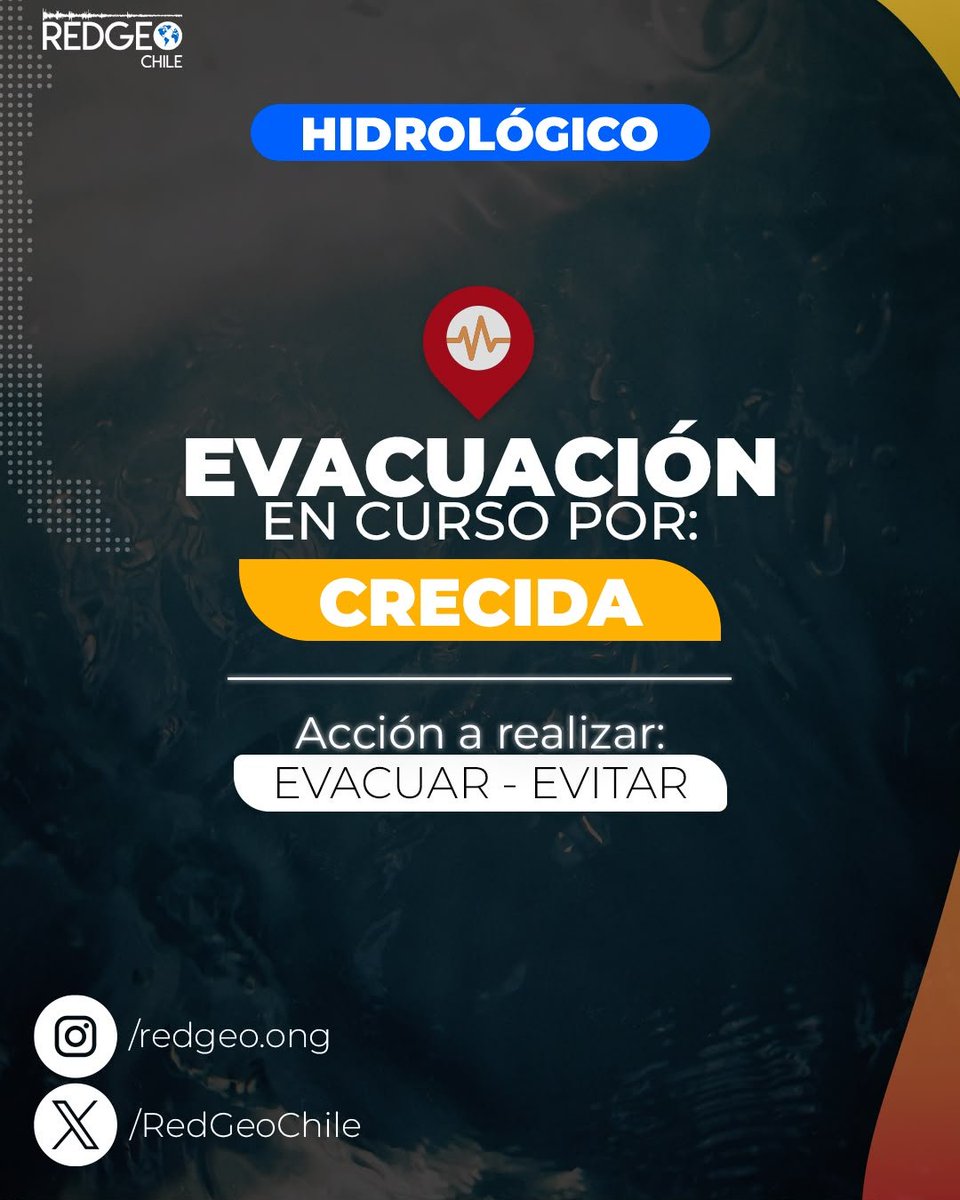 RedGeoChile's tweet photo. AHORA ⚠️ | Por crecida de río 🌧️, evita acceder a los sectores aledaños al río Niblinto, en la comuna de Coihueco, región de Ñuble.

📨 #SENAPRED activó mensajería SAE.

🐾 Recuerda, si tienes que evacuar, hazlo con calma y siempre acompañado(a) de tus mascotas, y si tienes la oportunidad, ayuda a evacuar a menores de edad, adultos mayores o personas con movilidad reducida.