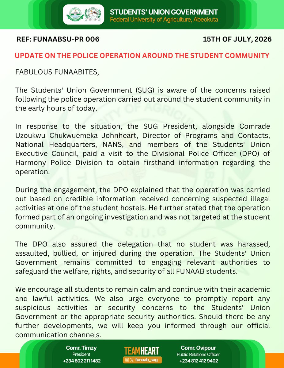 FUNAAB Students' Union tweet media