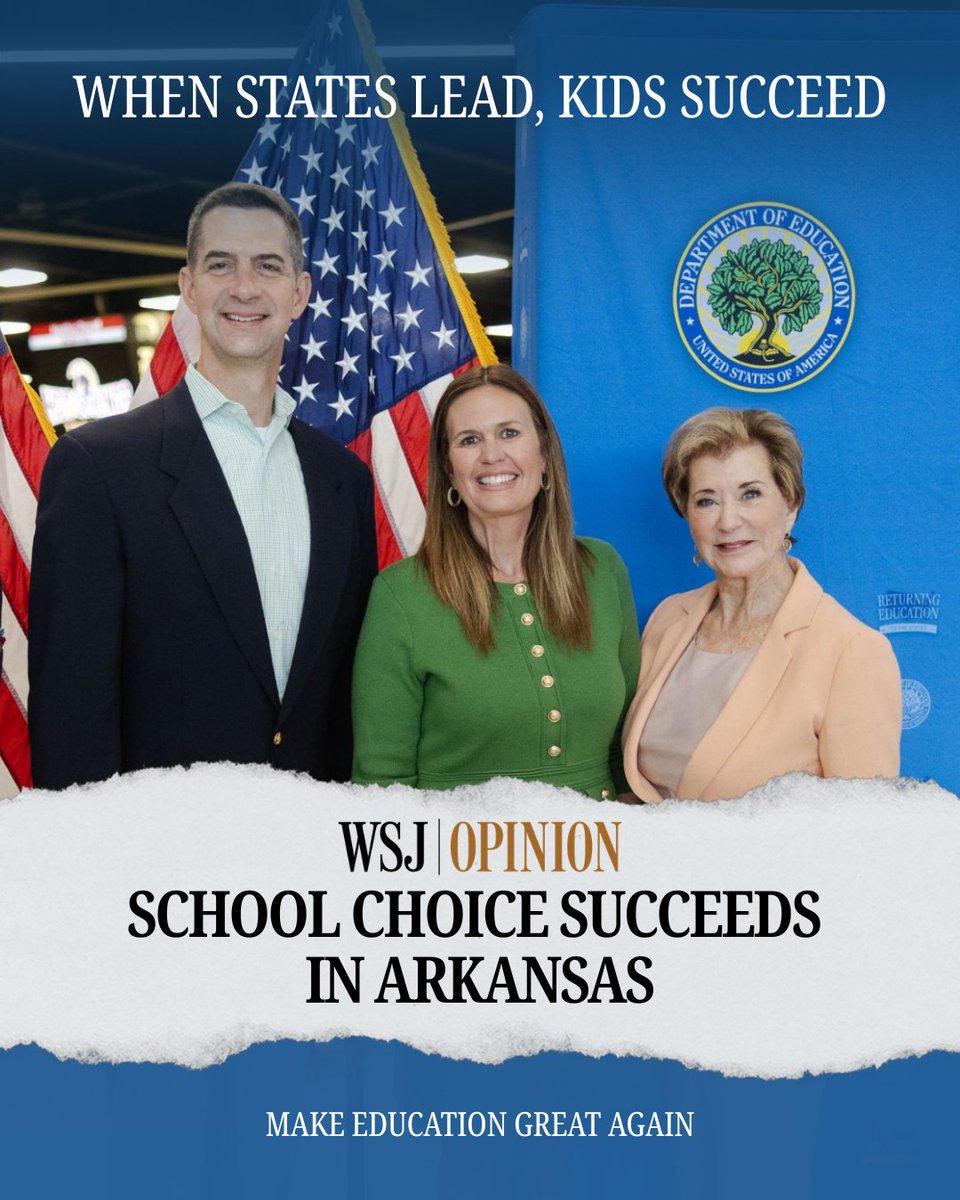 usedgov's tweet photo. Under @EDSecMcMahon, Arkansas has received unprecedented flexibility, empowering parents to choose the best education for their child. 

Arkansas’ success is our WHY. https://t.co/IkrVxs8ZeX