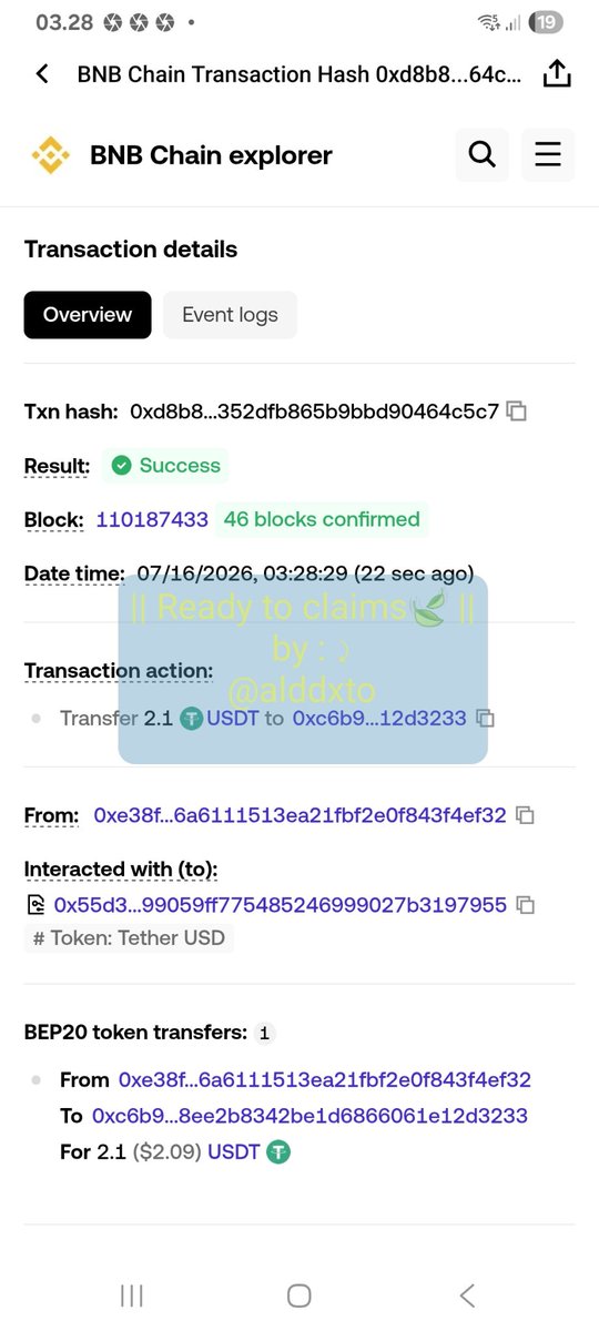 alddxto's tweet photo. @CGAPromotes @Kasperhcs Ready to claims🍃
New depo

0xd8b857ab5a4a20002e533165d235768ce1a63bd46352dfb865b9bbd90464c5c7 https://t.co/GghQskVn6S