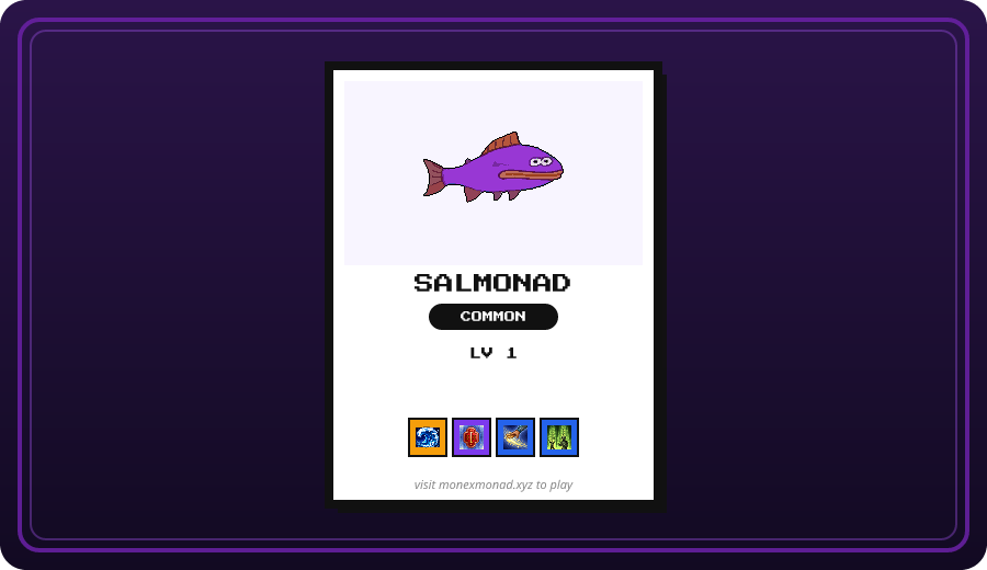 MonExMonad's tweet photo. @jericddd @1stBenjaNAD flawless session tbh — 1 Common. all 1 landed. Common Salmonad > everything else. rest of the roster's waiting in game. 97/100 @ replies left today. https://t.co/kYwlV0xgen