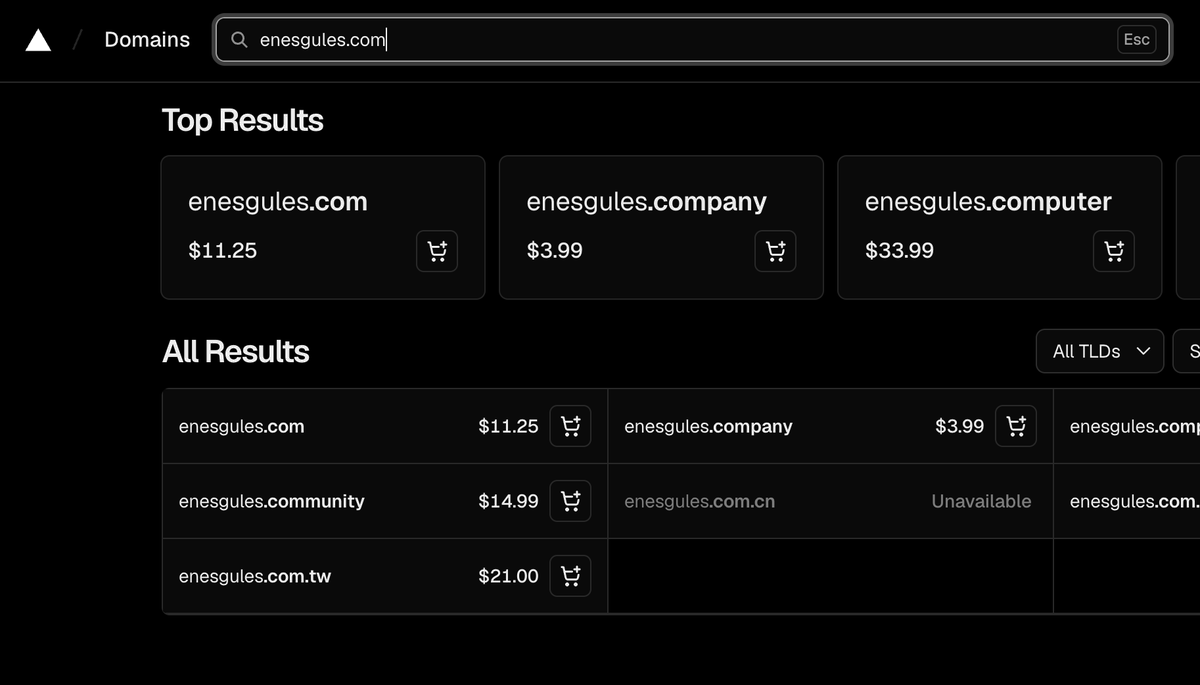 enesgulesdev's tweet photo. today's tip

search domains on @vercel for the fastest search
buy them on @Cloudflare for the cheapest prices https://t.co/aGTz4mM3Q6