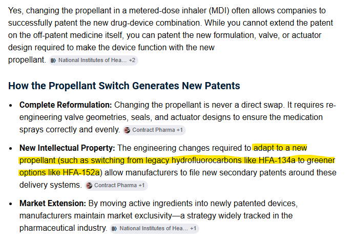 BarfDirtbin's tweet photo. @AndrewAzlan @Acyn Yes, that's another way they file or renew patents.  It's not just plastic pieces that hold caps on, though.  Every time the propellants are required to change, the patents get renewed or refiled.  The refrigerent is inside along with the medication and has to be reformulated. https://t.co/VMSY4zRuY4