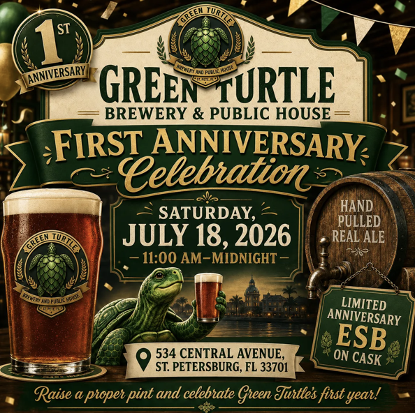 BrewsFlorida's tweet photo. Raise a proper pint and celebrate Green Turtle’s first year with a limited anniversary ESB, English pub character, and plenty of neighborhood cheer.
https://t.co/rs0PzxkOv7 https://t.co/pHa4bMy0Sb