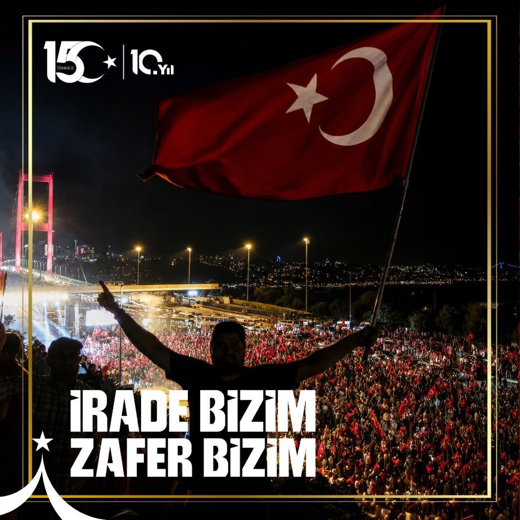 i_cakal's tweet photo. İrade Bizim, Zafer Bizim

15 Temmuz; milletimizin demokrasiye, bağımsızlığına ve millî iradesine kararlılıkla sahip çıktığı tarihî dönüm noktalarından biridir. Bu tarihi yazan aziz şehitlerimizi rahmetle, kahraman gazilerimizi minnetle anıyoruz.

#15Temmuz
#ZaferBizim https://t.co/9H2cPhYIHM