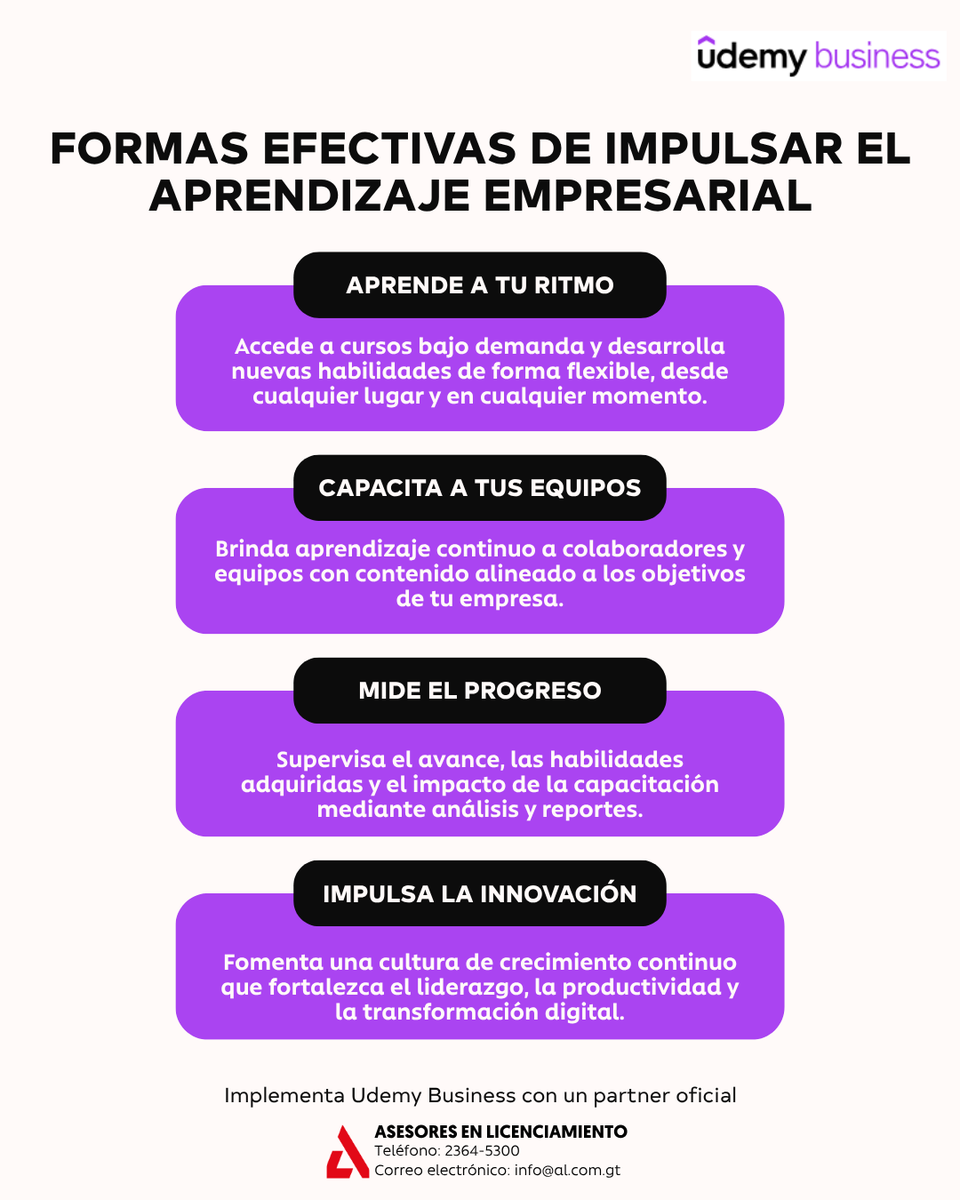 somosALgt's tweet photo. ¿Cómo impulsar el aprendizaje empresarial de forma efectiva y medible?  
Con #UdemyBusiness capacitas bajo demanda, alineas el contenido a tus metas y mides el progreso real del equipo.

Impulsa la innovación junto a un #partner oficial. 🚀

📞 2364-5300 
✉️ info@al.com.gt https://t.co/NzZQCB5gD8