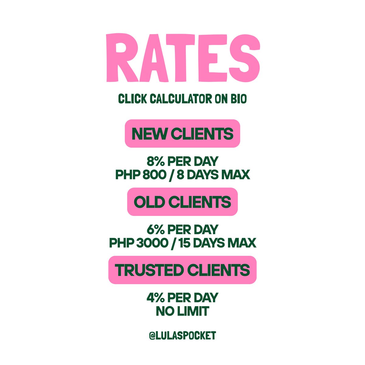 lulaspocket's tweet photo. ♥︎ lula’s pautang service ( open )

available funds : ₱10,000

t. lf lending lender loan borrow pautang pahiram payo services low rates maya gcash money ph https://t.co/1h0BA0Ecgx