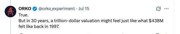 BWGreyLotus's tweet photo. @orko_experiment @MarcosMillaYT this is what you said .... trillion dollar valuation might feel just like what 438M felt like back in 1997. 

in what planet does that include company growth. 

Also just did the math of company growth as well. 

Please keep up. https://t.co/2Sn46xzAP4