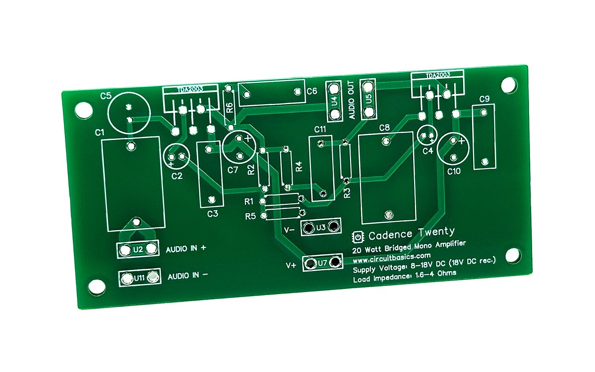 circuitbasics's tweet photo. The Cadence Twenty 20 watt stereo amplifier delivers clear and accurate sound with minimal distortion for a powerful and dynamic listening experience. PCBs now available: https://t.co/4PW6g3Plhu #amplifier #homeaudio #diyaudio #circuitshop https://t.co/uSd4pGmqvs