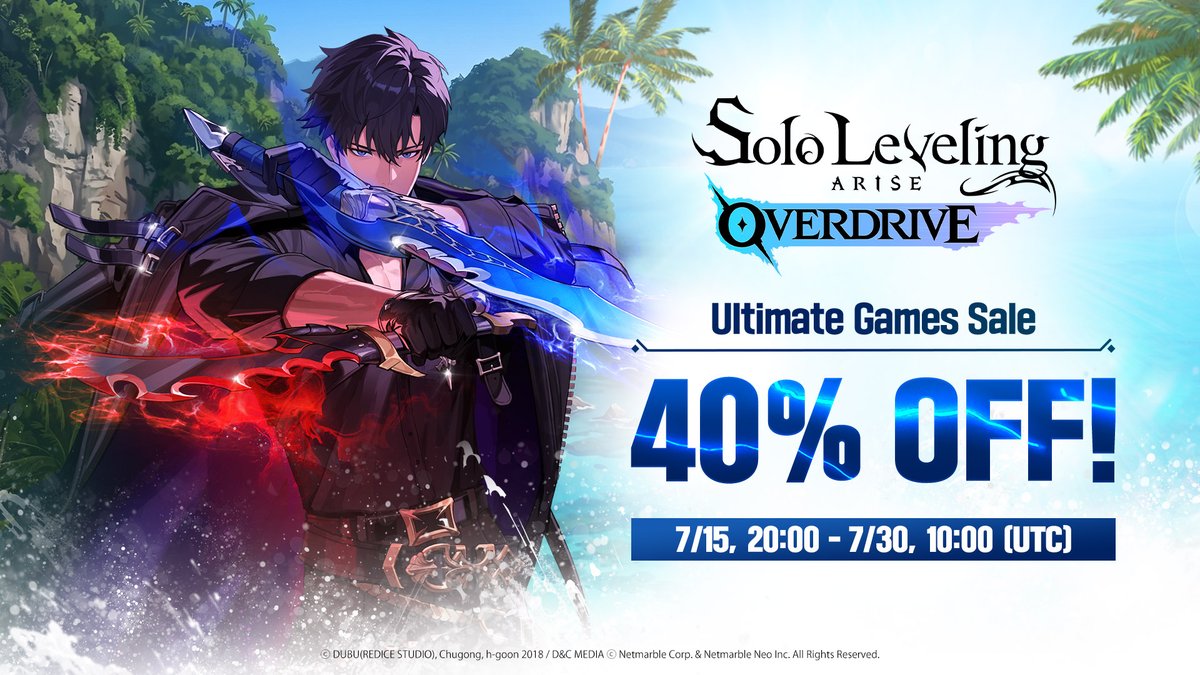 SLA_OVERDRIVE's tweet photo. /
📢 XBOX Ultimate Games Sale
\

OVERDRIVE: Special 40% OFF!

Dive into the epic Jeju Island Episode and experience all the thrill at an unbeatable price!

This is your ultimate chance available for 2 weeks only!
Don't miss out!

⏰ 7/15 20:00 - 7/30 10:00 (UTC) 
Xbox on PC: https://t.co/Sq1d1clMpd

#SoloLevelingARISEOVERDRIVE #SLAO #XBOX