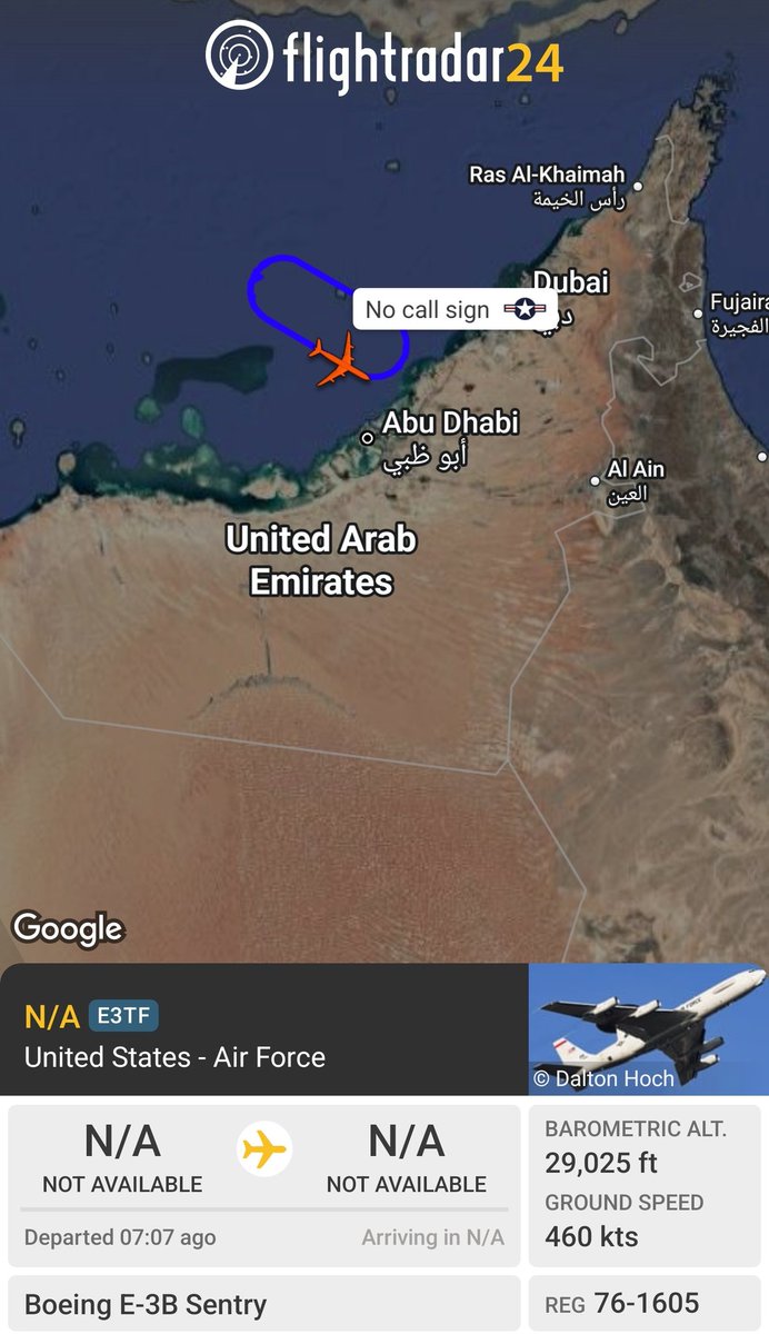 sipjack1776's tweet photo. E-3B Sentry ๐บ๐ฒ
#AE026F/63-8012
Orbiting over the Persian Gulf north of Abu Dhabi.
@Borrowed7Time @blackswanadria @steffanwatkins https://t.co/YWuqjopaIj