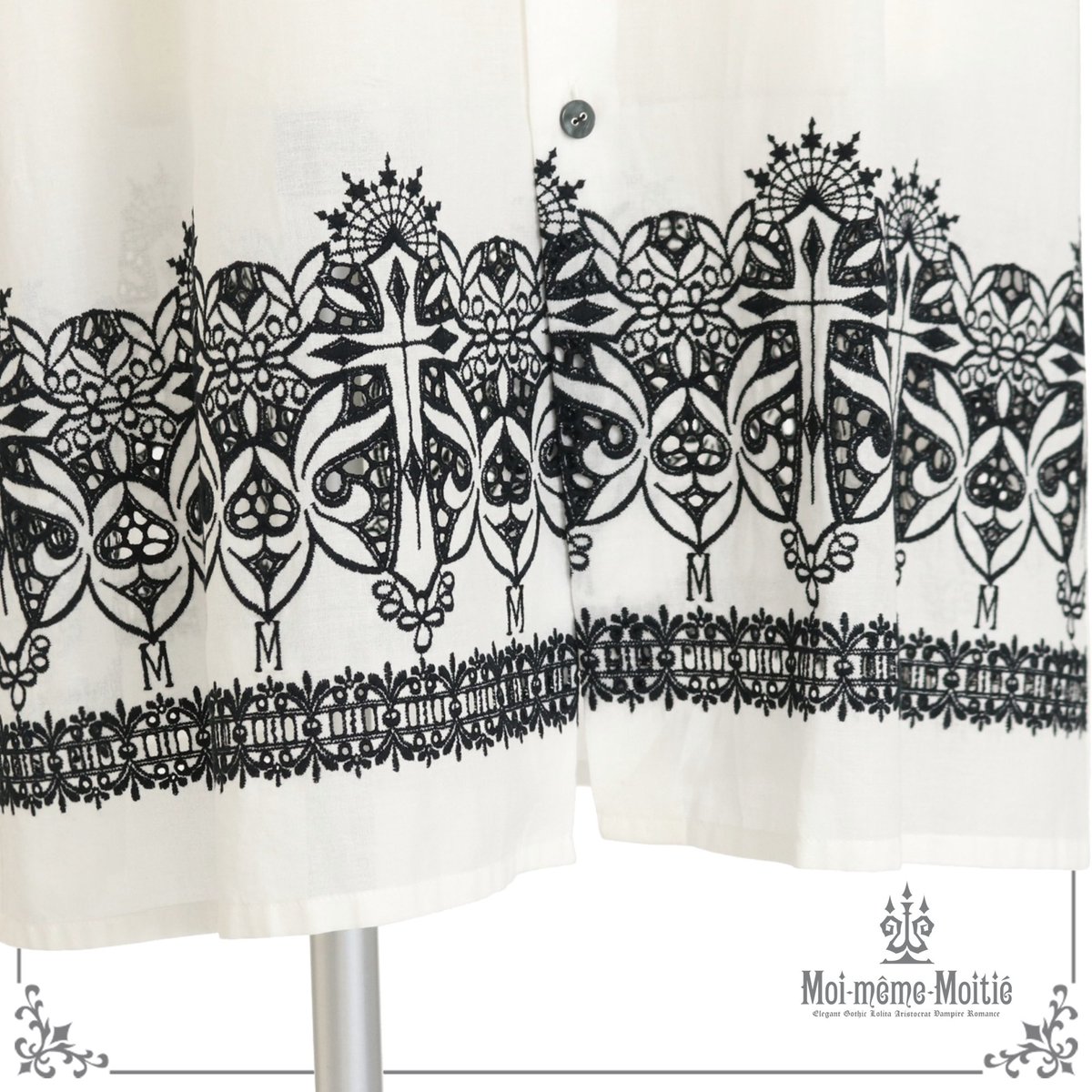 新商品】クロスクラウン刺繍ロングシャツ(Men) 着丈(BNP)・96cm