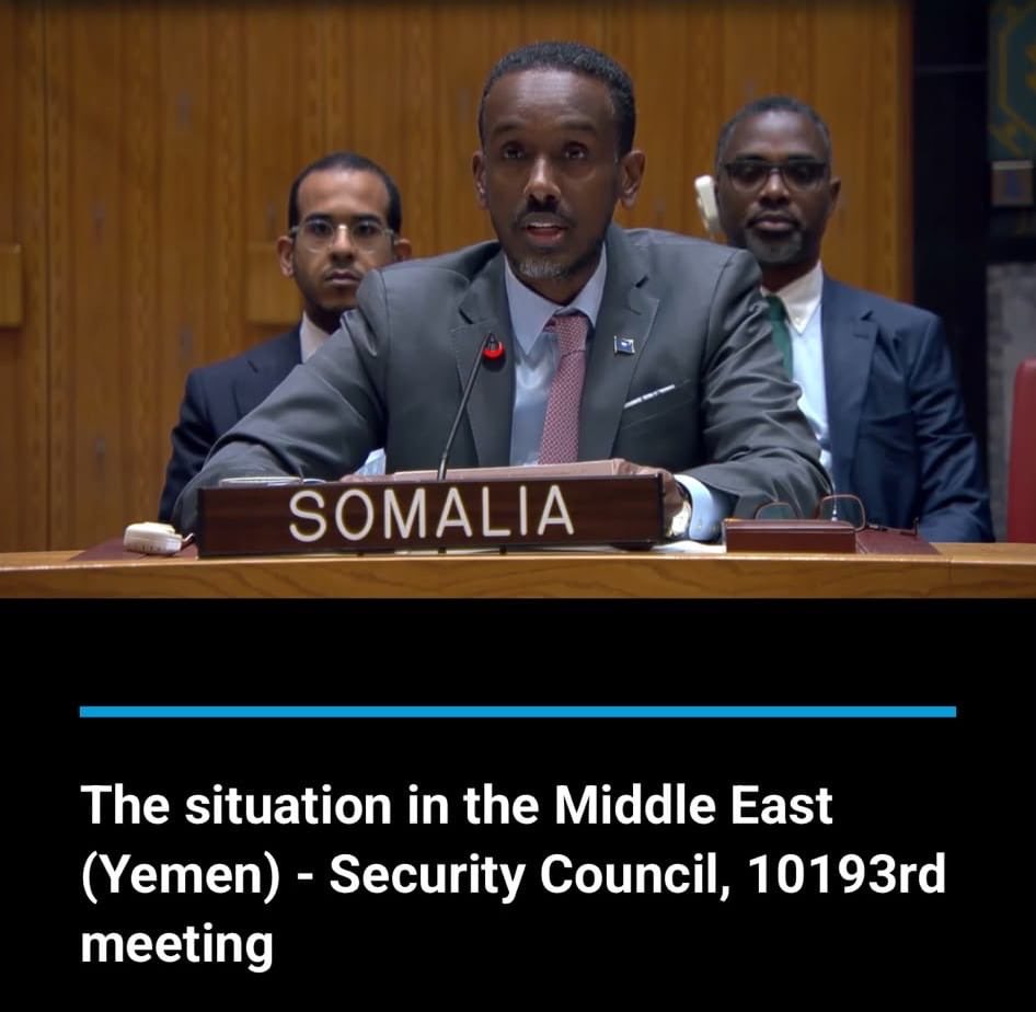 AfricanUnionUN's tweet photo. “The A3 reaffirms its unwavering commitment to the sovereignty, independence, unity and territorial integrity of Yemen. Insulating Yemen from the broader conflict unfolding in the Middle East tensions is essential to regional and international peace and security.
A lasting resolution can only be achieved through an inclusive, Yemeni-led and Yemeni-owned political process. 
The A3 supports the legitimate aspirations of the Yemeni people and underscores that the path toward lasting peace lies through dialogue, compromise, and sustained political engagement.”

—  H.E. Amb. Mohamed Yusuf, DPR and Chargé d'affaires a.i., at #PermanentMission  of @SomaliaatUN🇸🇴, delivering a joint statement on behalf of the #A3 on #Maintenance of International peace and security.

#A3AtTheUN #AfricaAtTheUN #Agenda2063