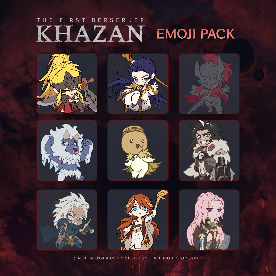 PlayKhazan's tweet photo. Khazan has defeated countless enemies. 
He did not expect this.💀
Celebrate World Emoji Day with these adorable Khazan stickers.  

#TheFirstBerserkerKhazan #WorldEmojiDay https://t.co/bnX5cyIvl5